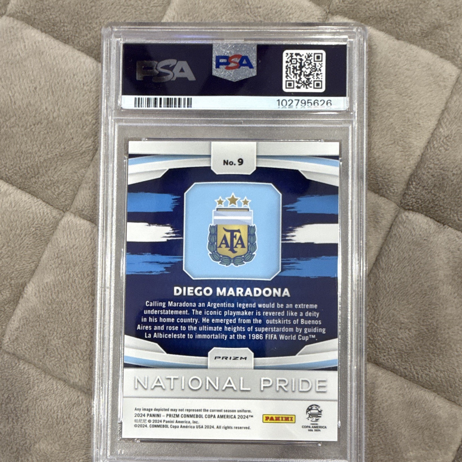 Panini 2024 Prizm Copa America Diego Maradona Argentina National Pride #9 PSA 10 view 2