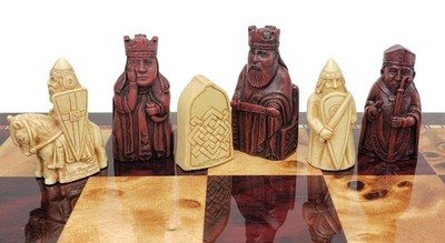 Antique White & Red Mini Isle of Lewis Chess Men Set 2 3/8'' King - NO BOARD