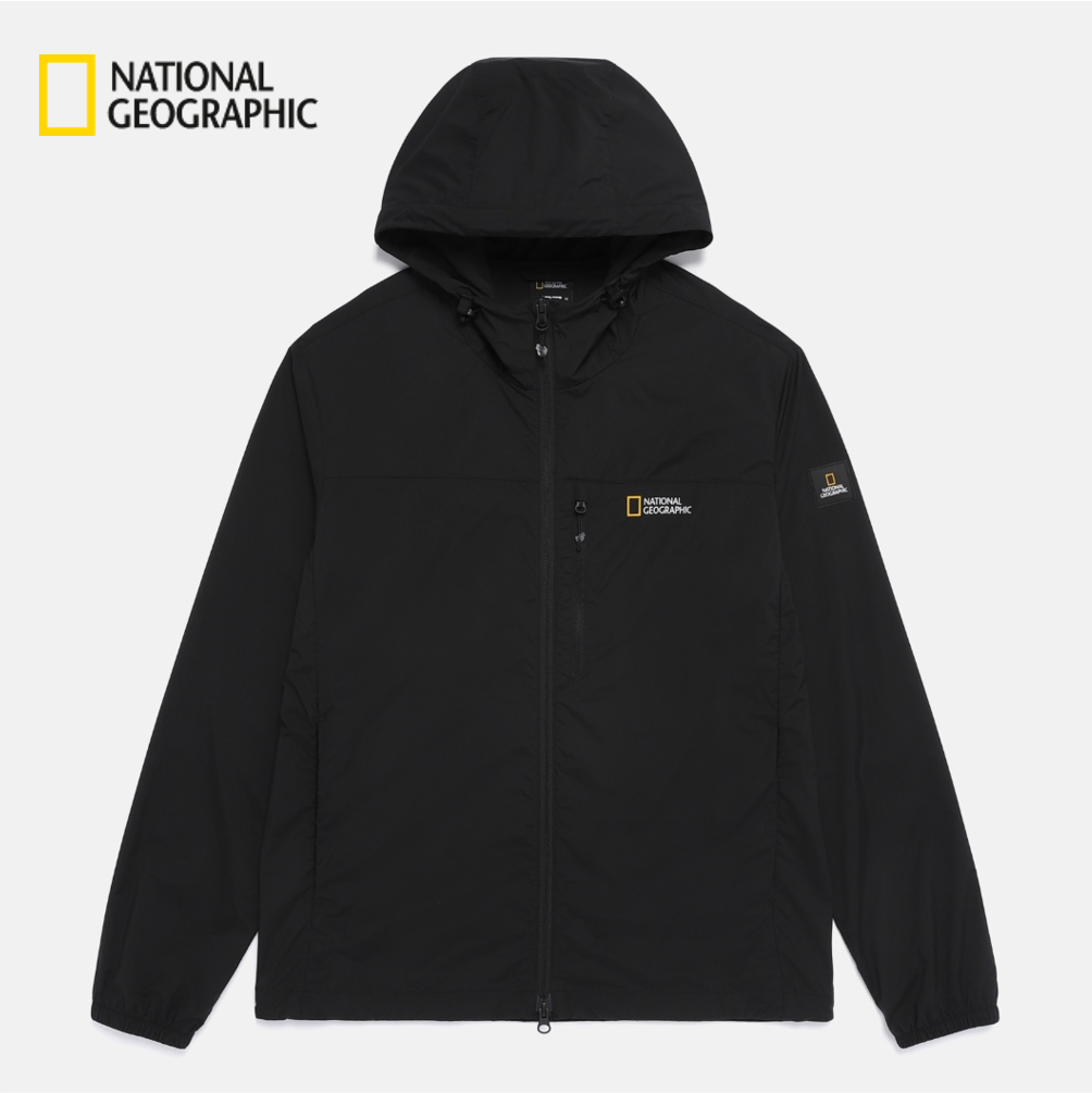 NEW National Geographic Full-zip Hooded Windbreaker Jacket BLACK