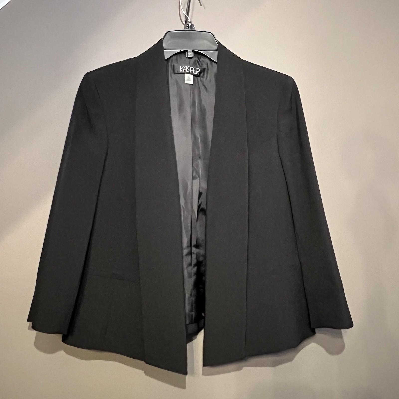 Kasper Solid Black Collared 3/4 Sleeve Short Open… - image 2