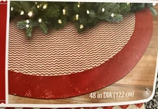 Holiday Time 48In Tan/Red  Zigzag  Christmas Tree Skirt.~ NEW ~