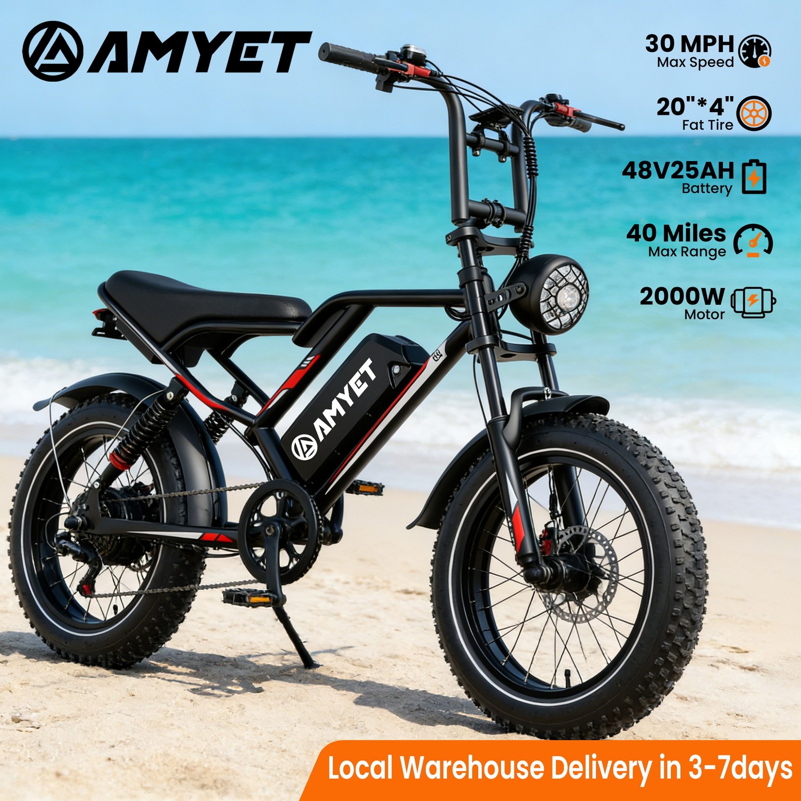 AMYET 2000W 25AH 20" fat tire electric bike AWD Dual Motor Dual Suspension e mtb