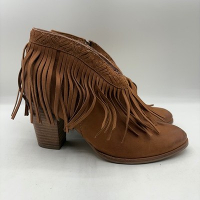 Seychelles Corey Lynn Calter World Tour Leather Fringe Ankle Boots Zip Size 8