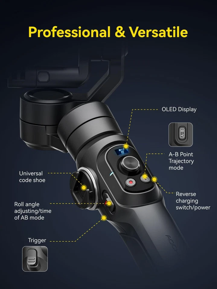 AOCHUAN Gimbal Stabilizer for Go Pro, Handheld Gimbal with 360° Rotation for ... - Image 4 of 4