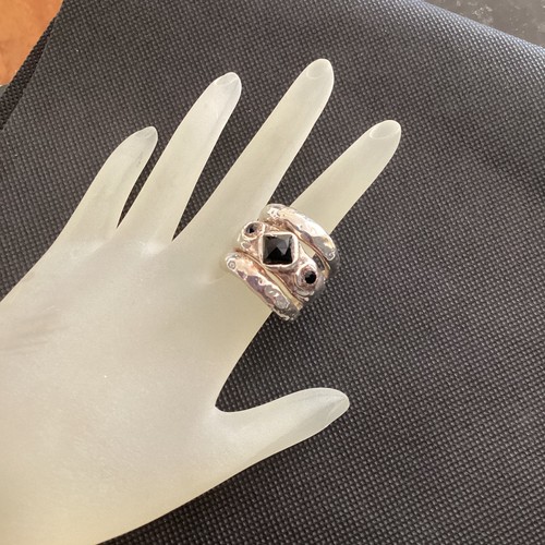 Sterling Silver Hammered Handmade Designer Black Onyx Brutalist Ring 8.25 Signed
