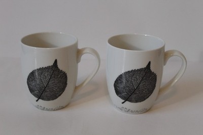 Set of 2 MACHUMA Tree Leaf Themed 12 oz Porcelain Coffee Mugs