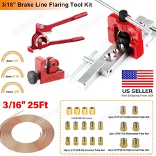 3/16 25ft Copper Pipe Brake Line Pipe Repair Kit Flaring Tools 20 Nuts Fittings