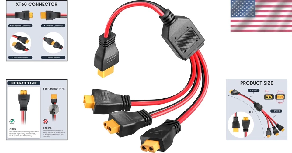 Compact 1FT XT60 Y Splitter 12AWG Power Distribution for UAV & Solar Systems - Image 2 of 4