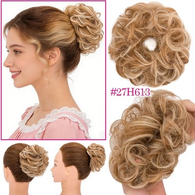 Natural Thick Curly Messy Bun Hair Piece Scrunchie Hair Extensions Real AS human