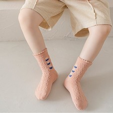5 Pair Little Girl Crew Socks Warmth Flowers Pattern Soft Cute Mid Calf Socks
