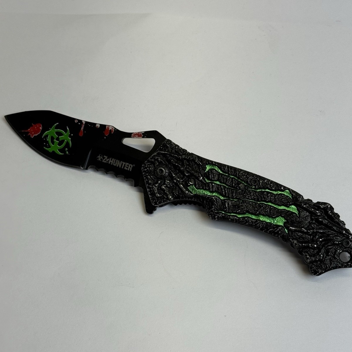 ZERO タッパー ブラック フルジッパー Z-HUNTER ZOMBIE SPRING ASSISTED BELT CLIP POCKET KNIFE Black Green