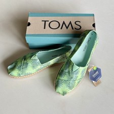 TOMS Alpargata Rope Espadrilles Women’s 9 Green Blue Palms Canvas Slip Ons NIB