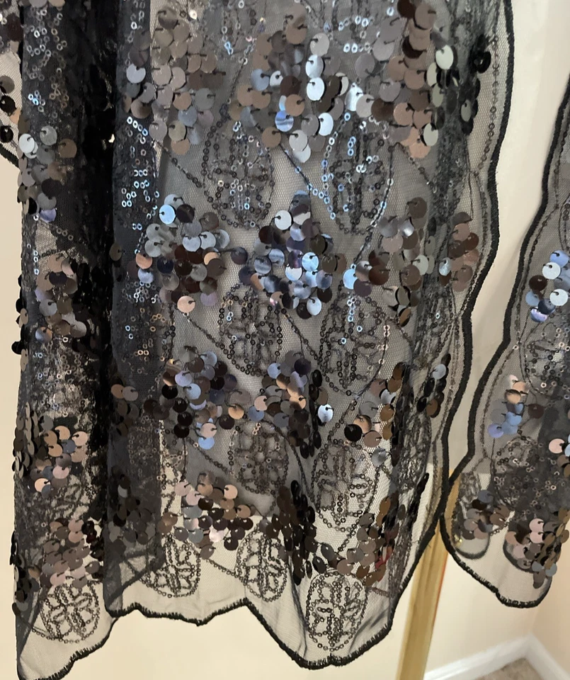 JOAN RIVER блестки надежном шаль черный чистый зубчатые края 72 X 21» вечер новый - Изображение 4 из 4