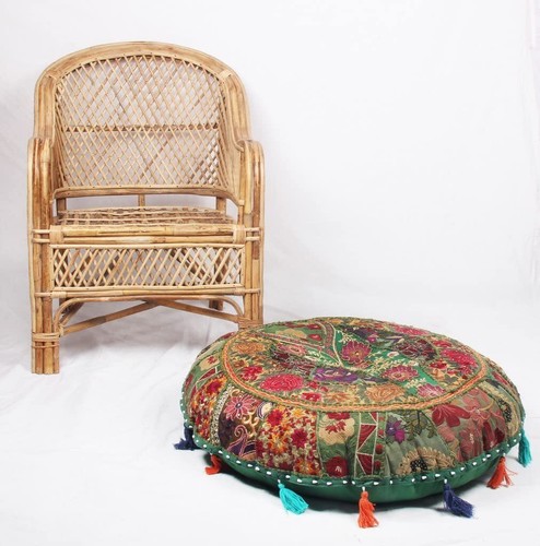 Round Bohemian Patchwork Ottoman Vintage Chair Bean Bag Floor Cushion Pouf Cover - Picture 5 of 31