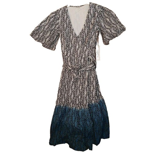 NEW! St. Roche Pina Wrap Dress Organic Cotton, Black Ivory Teal Sz 2 MSRP $325 - Picture 10 of 13