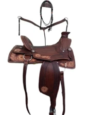 16" Beautiful Wade Tree 8.5" Gullet Western Horse Tack Leather Saddle With Set.