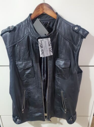 Bolongaro trevor Leather Biker Vest Large XL Black $595 Deadstock! - Picture 1 of 9
