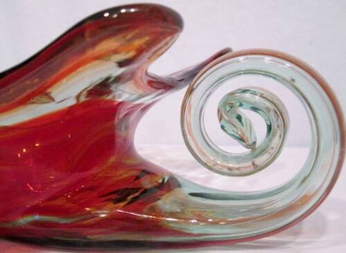 Vintage Murano Kunst Glas orange rot klar 6 Punkt Schale Wirbelgriff Mid Century - Bild 4 von 12