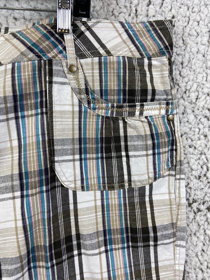 Bermudas L.A. Azul Cuadros Multicolor Cierre Cremallera Elástico Mujer Talla 26W Foto 2 de 4