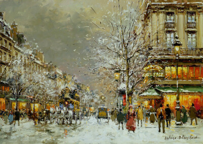 Oil Boulevard-des-Capucines-et-Cafe-de-la-Paix-en-Hiver-Antoine-Blanchard-canvas