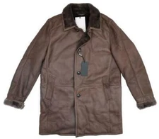 Gallotti 288433 Mens Fur-Lined Leather Coat Size IT 56 US 46 Brown Lambskin