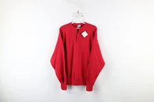 NOS Vtg 90s Streetwear Mens 40 Blank Cotton Hand Loomed Henley Sweater Red USA