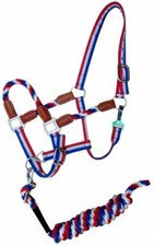 Showman Red, White, and Blue Nylon Halter with Leather Accents  Lead FREE SHIP