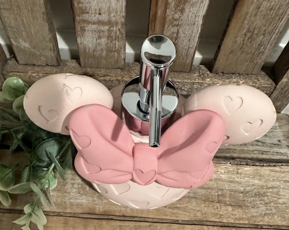 Bomba dispensadora de jabón rosa con forma de cabeza de Minnie Mouse Disney NUEVO Foto 4 de 4