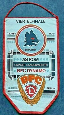 Genuine Pennant BFC Dynamo Berlin AS Rome GDR EC 1984 pennant Roma Italy football