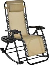 Outdoor Rocking Chairs, Foldable Reclining Zero Gravity Lounge Rocker with Pillo