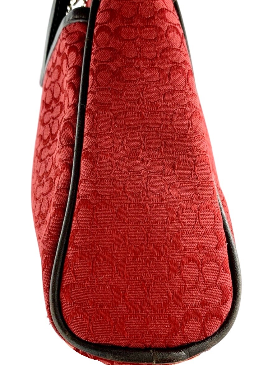 バッグ COACH Accessory Pouch Mini Signature Red Coach Mini Signature Cosmetic Large Zip Travel Bag Red/Brown