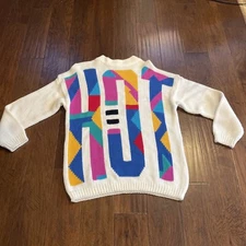 Vintage CURRANTS JERI- Jo Sweater Women L HOT  80s/90s Color Block Letters