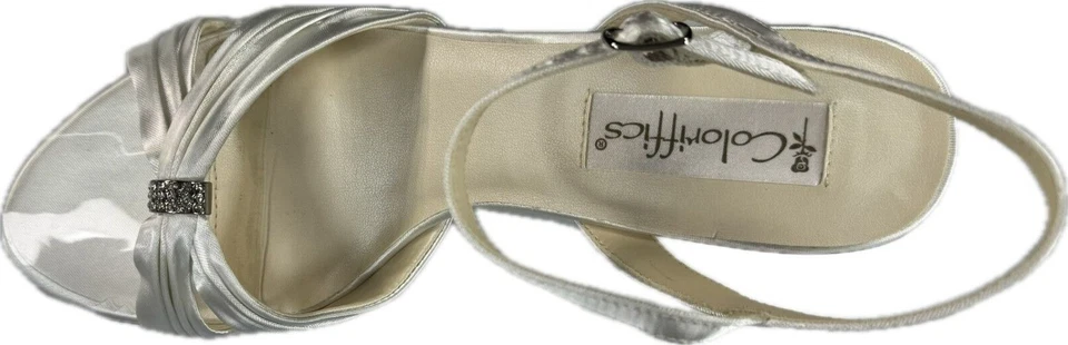 Coloriffics Tori Women's Off White Satin Wedding Rhinestone Stappy Sandal SZ 9 - Image 4 of 4