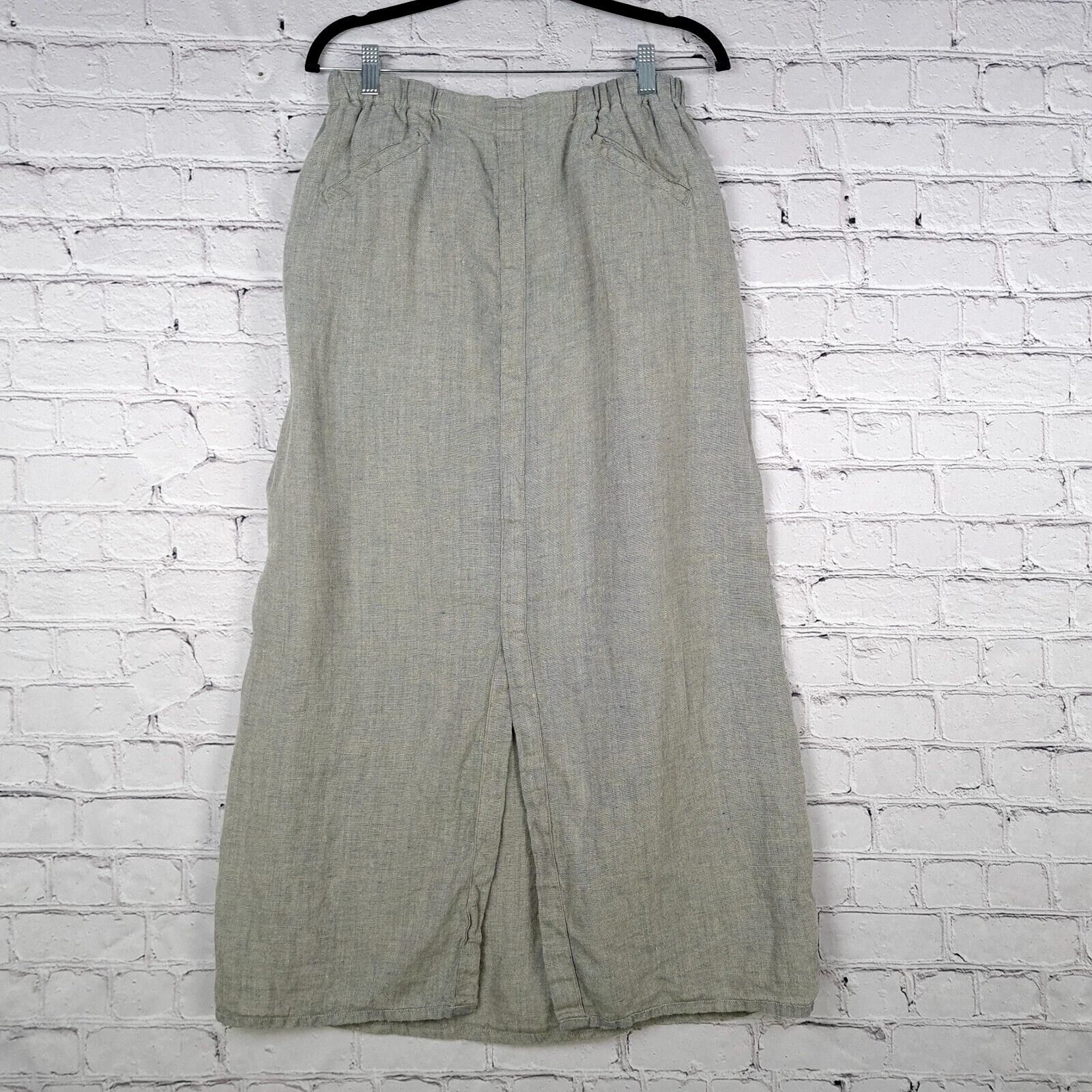FLAX Jeanne Engelhart Skirt Womens Large Blue Yellow Pull On A Line Kick Slit