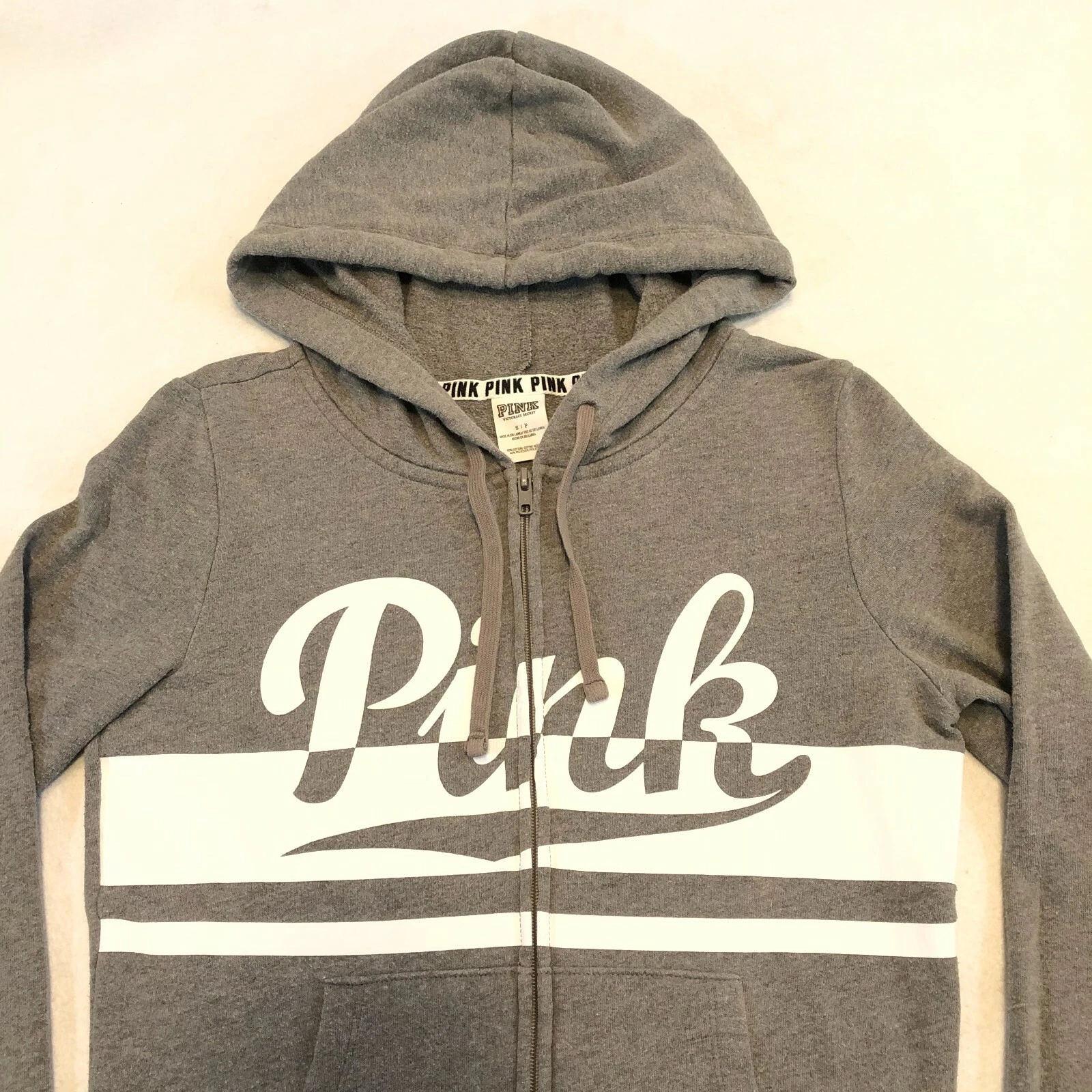 UNDERCOVER Felpa con cappuccio rosa cerniera intera Victoria Secret donna taglia S grigio erica