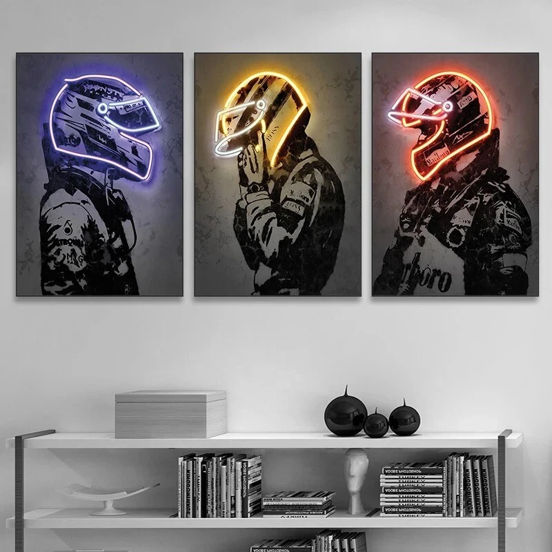 F1 Formula Champion Car Racing Casco de neón Impresiones en lienzo Póster Arte de pared 20x28"" Foto 2 de 4