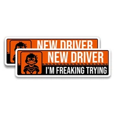 Magnet Me Up New Driver - I'm Freaking Trying Magnet Decal- 3x10" Funny Car Sign