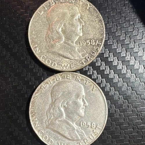 1958 P & D  Franklin Half Dollar 90% Silver 50C Circulated US Coin Lot of 2