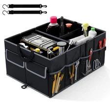 Car Trunk Organizer 13 Gallon Collapsible Cargo Storage Box w/ Removable Divider