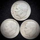 Lot of 3 - 90% Silver - Pre-1965 Roosevelt Dimes Circulated Condition - F21J