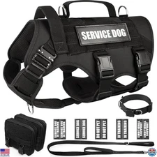 WINSEE Tactical Dog Harness Set - Leash, Collar, MOLLE Vest & 10 Patches for