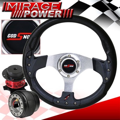 Carbon Fiber Inner Trim Pvc Steering Wheel + Red Quick Release For 89-05 Eclipse
