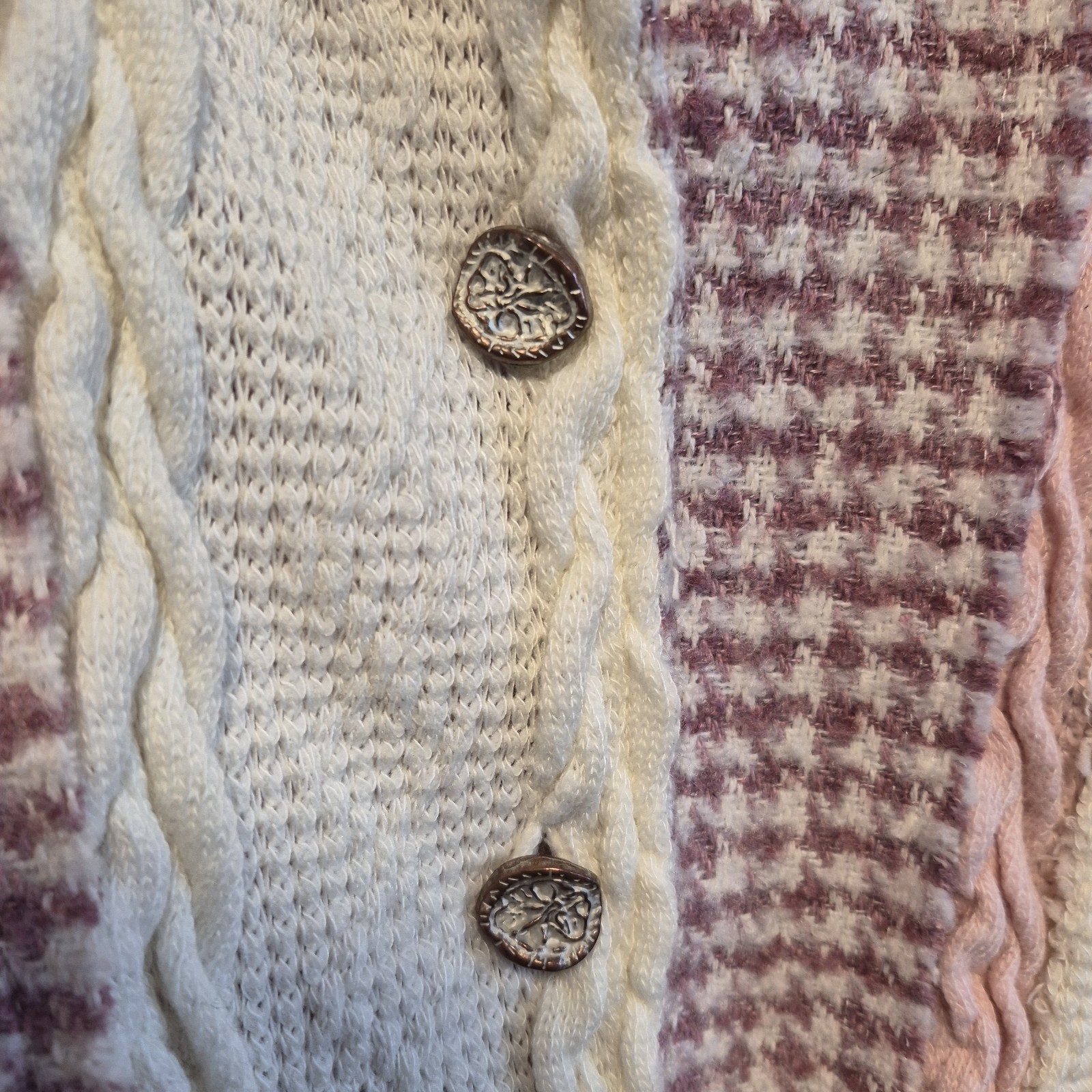 POL Houndstooth Patchwork Shacket Pink Cream Over… - image 6