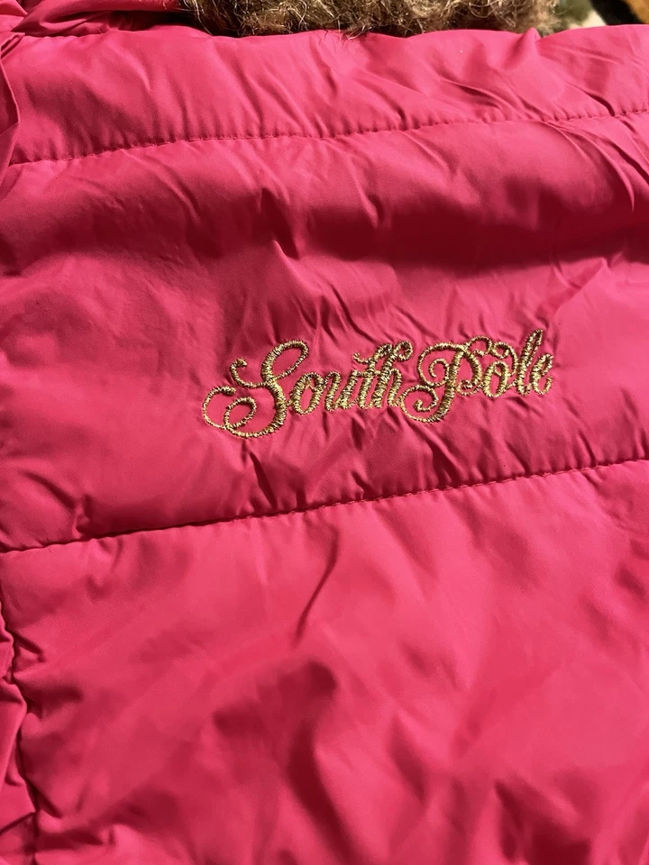 Vintage Y2K SouthPole Womens Puffer Coat With Fur Hood Size XS Pink Full Zip - Image 2 of 4