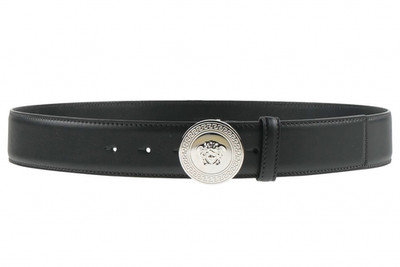 NWT Versace Biggie Medusa Logo Silver Buckle Black Leather Belt Sz 95 US 38 $675