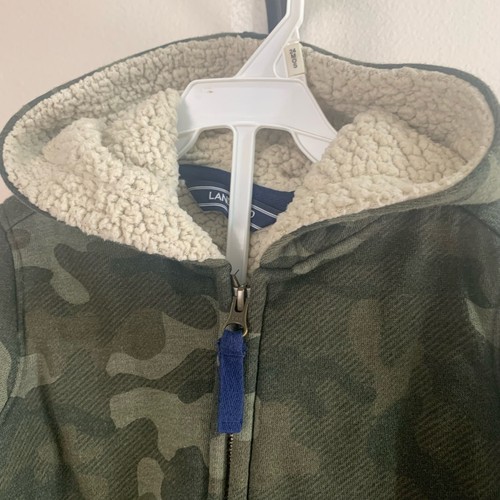 Lands' End Size S (4) Boys Sherpa Lined Full Zip Hooded Jacket Green Camo Print - Picture 5 of 8