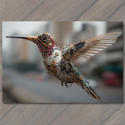Art Print Cyber Hummingbird Rusted Wings Flying Mech Bird Steampunk Robot Wires