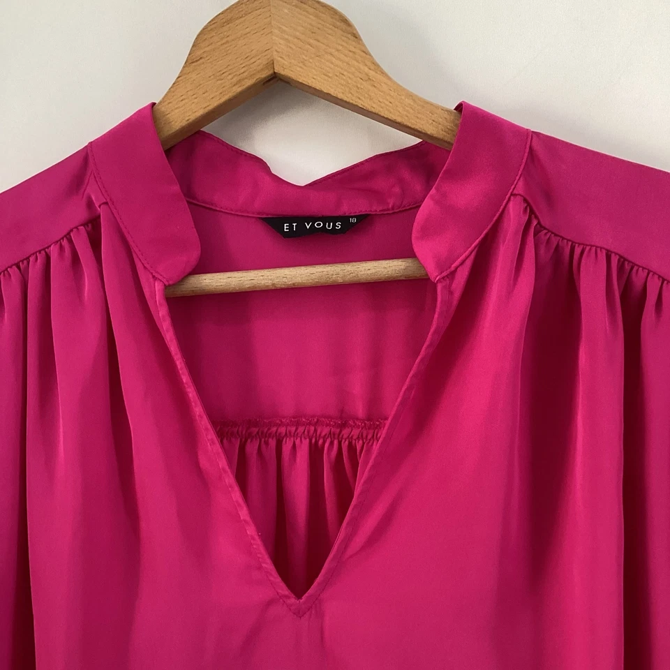 Et Vous Hot Pink Collared V Neck High Low Blouse 18 - Image 2 of 4