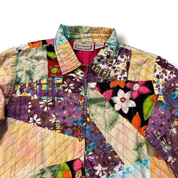 New Directions Patchwork Jacket Large Quilted Flo… - image 2
