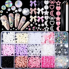 Nail Charms Gems Kit Rhinestones Pearls Bows Flowers 3D Nail Art Decoration Set